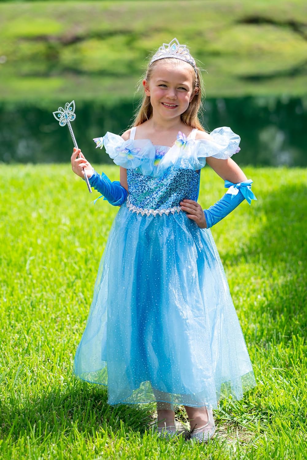 Princess dress for Girls Butterfly Princess Costume Glittering Blue Fancy Dress Up for Halloween Cosplay Party - Image 3