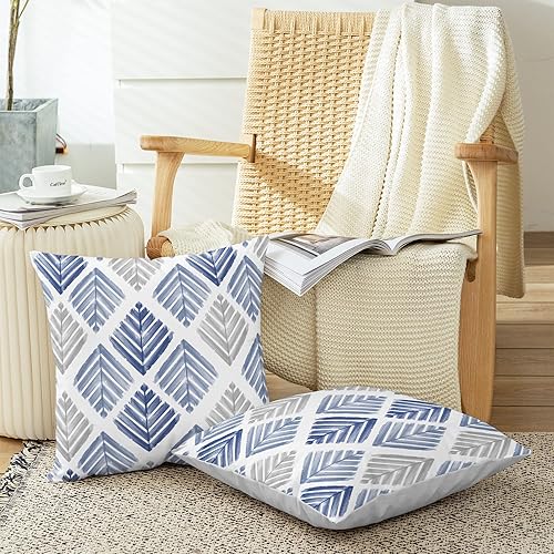 Miniatura 5 de CaliTime Juego de 2 fundas de almohada decorativas de vellón de dos tonos con diseño geométrico de hojas de árbol para sofá, cama, decoración de