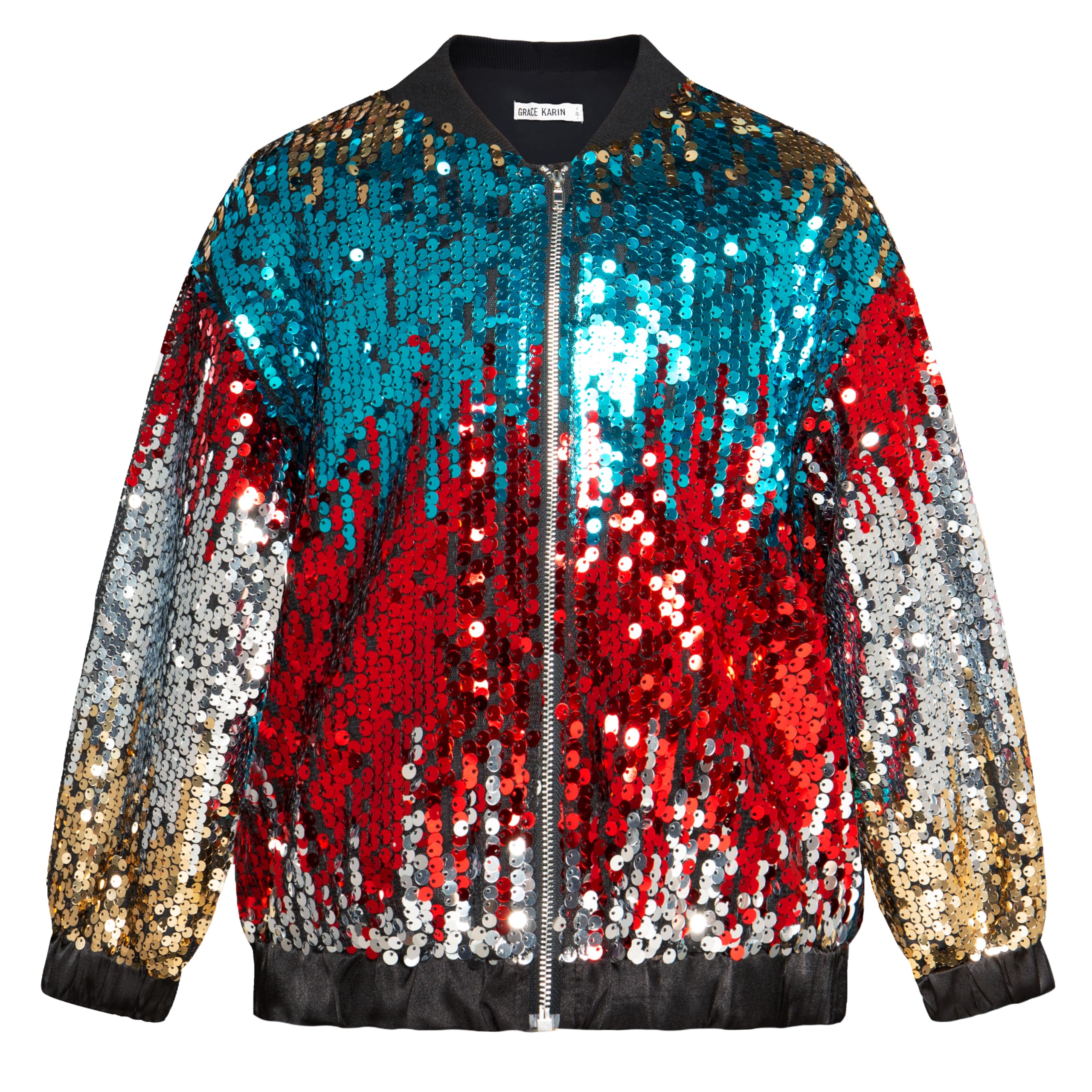 GRACE KARIN Girls Sequin Jacket Kids Bomber Zip Outwear Sparkle Fall Top Cardigan Dress Coat Size 5-14
