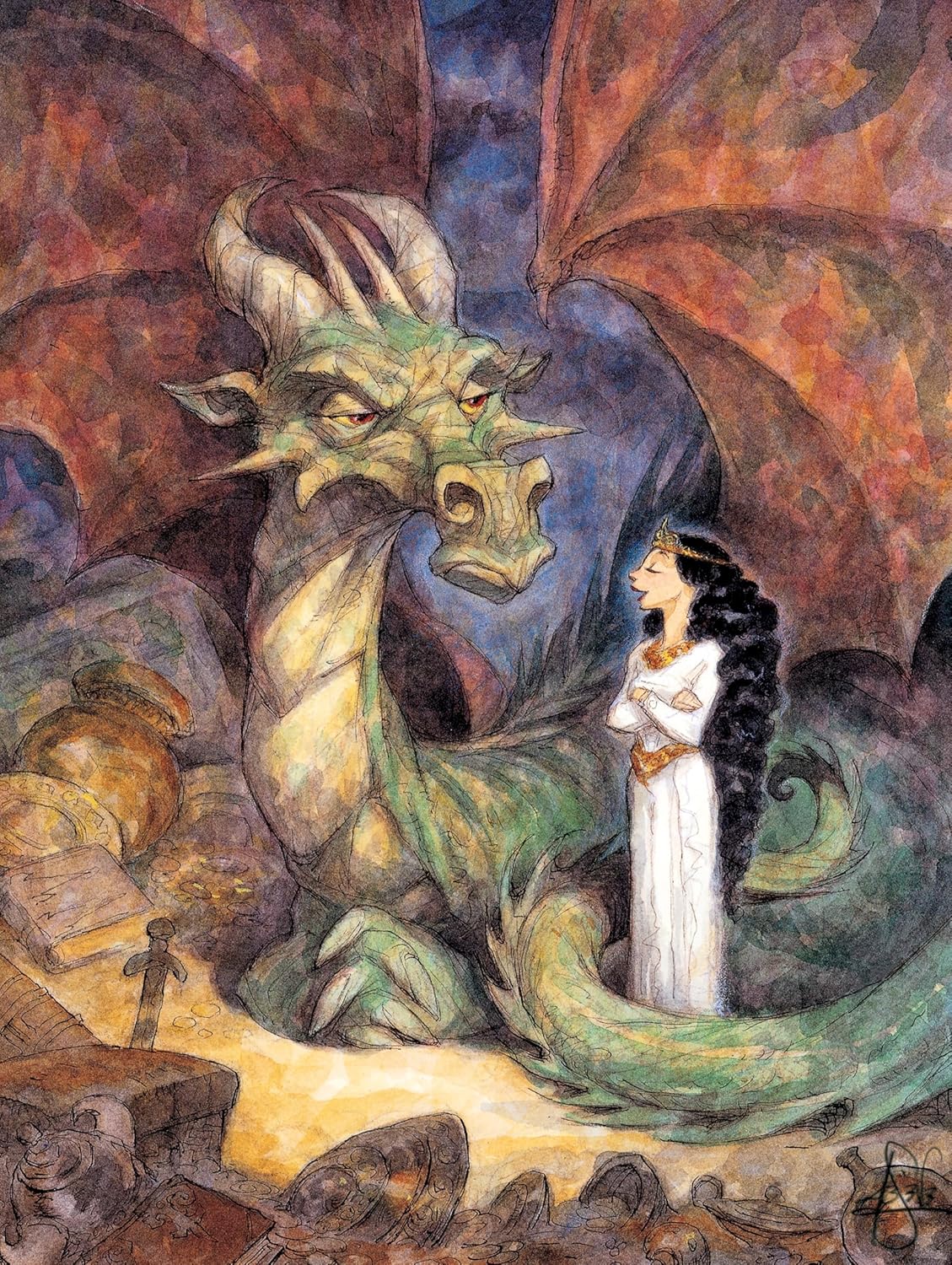 New York Puzzle Company - Peter de Sève Chat with a Dragon - 500 Piece Jigsaw Puzzle for Family Game Nights by Peter de Sève