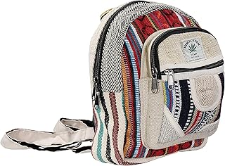 Mini 9" backpack, cotton stripe backpack, hippie backpack, trekking backpack, traveling backpack, nepali backpack, himalayan backpack, hemp backpack, small hemp backpack