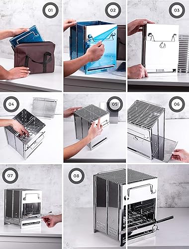 Vista 13 de Zento Deals Estufa de campamento plegable de leña, acero inoxidable, parrilla plegable de supervivencia, fácil de transportar, pequeño mochilero