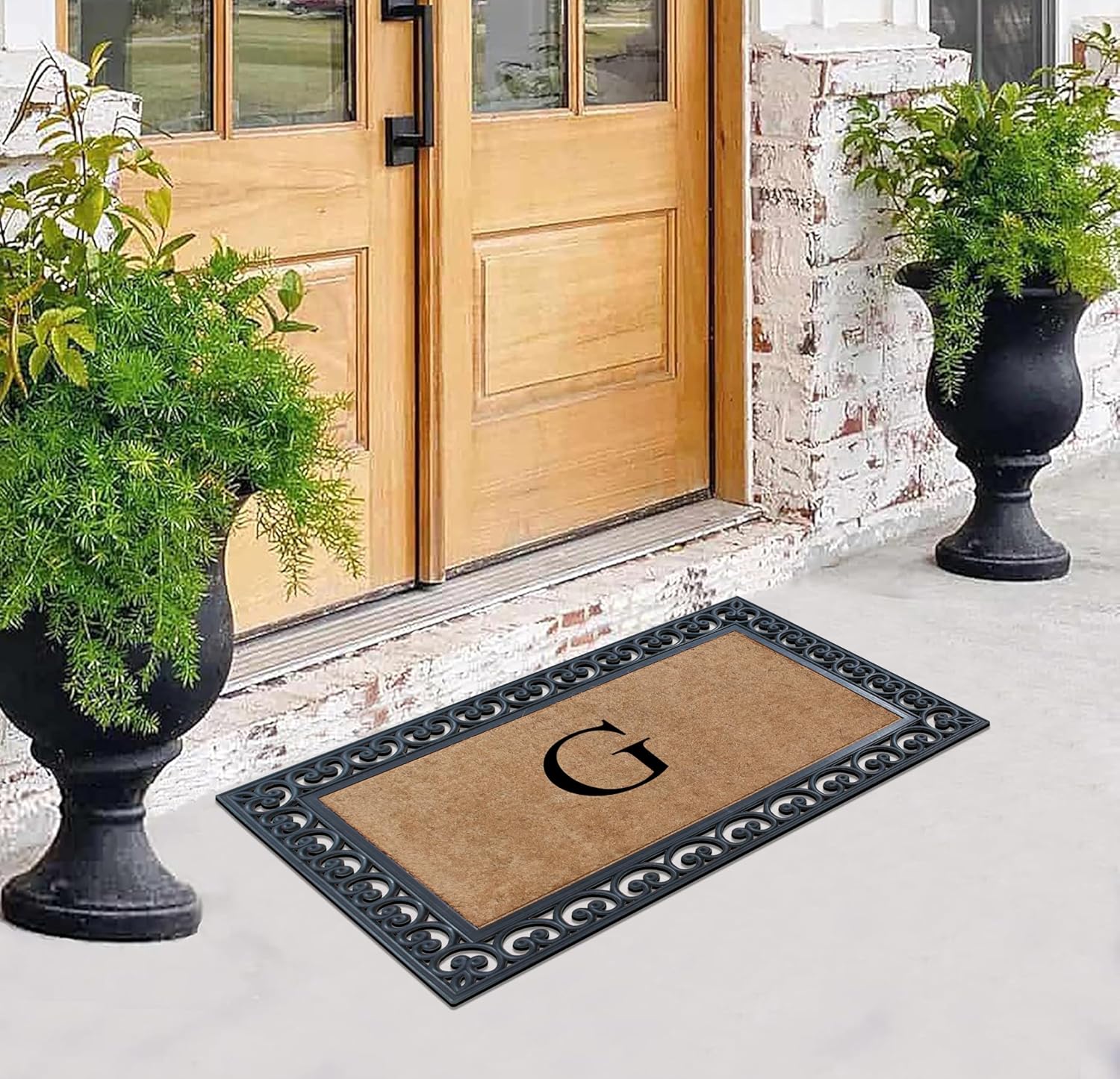 A1HC Natural Coir Monogrammed Door Mat For Front Door, 30"x48", Anti-Shed Treated Durable Doormat for Outdoor Entrance, Heavy Duty, Low Profile, Easy to Clean, Long Lasting Front Porch Entry Rug
