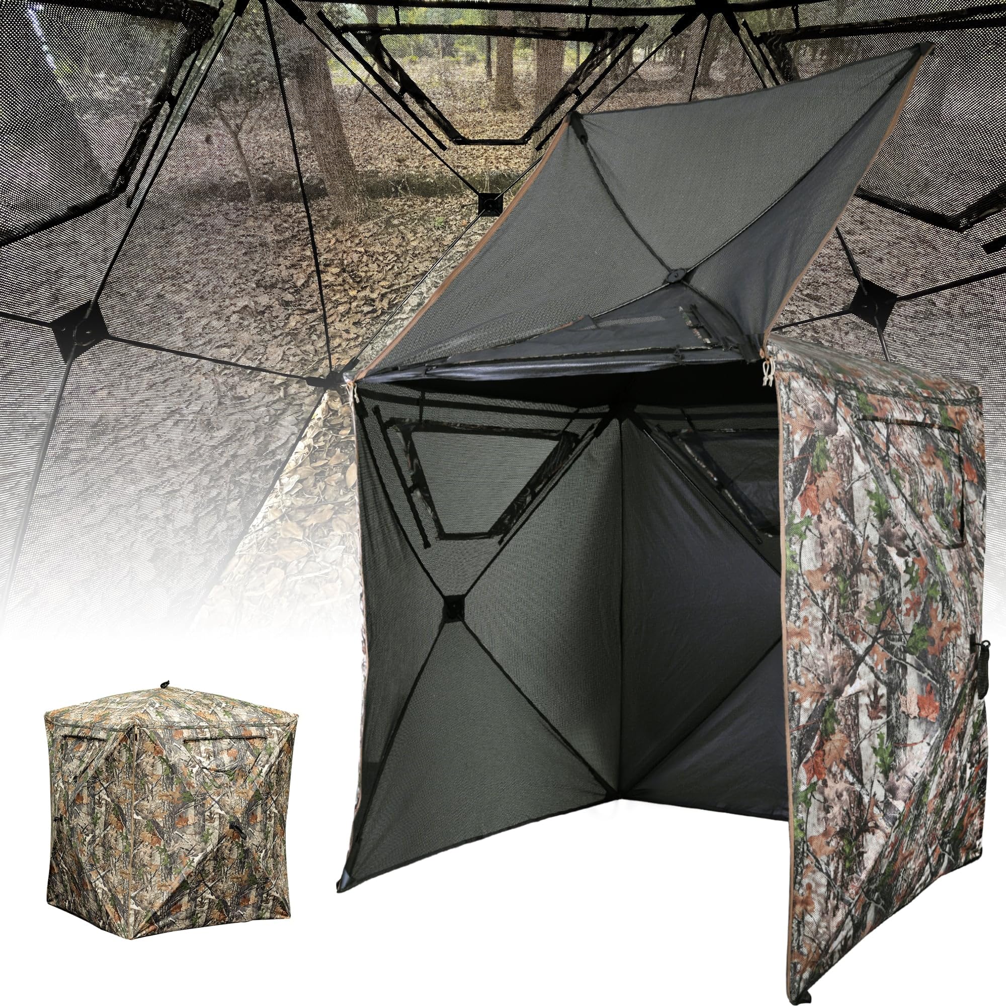Lenotos Hunting Blind, 2 Person Pop Up Blinds 360 Degree See Through, Portable Durable Hunting Ground Blinds for Deer &amp; Turkey Hunting