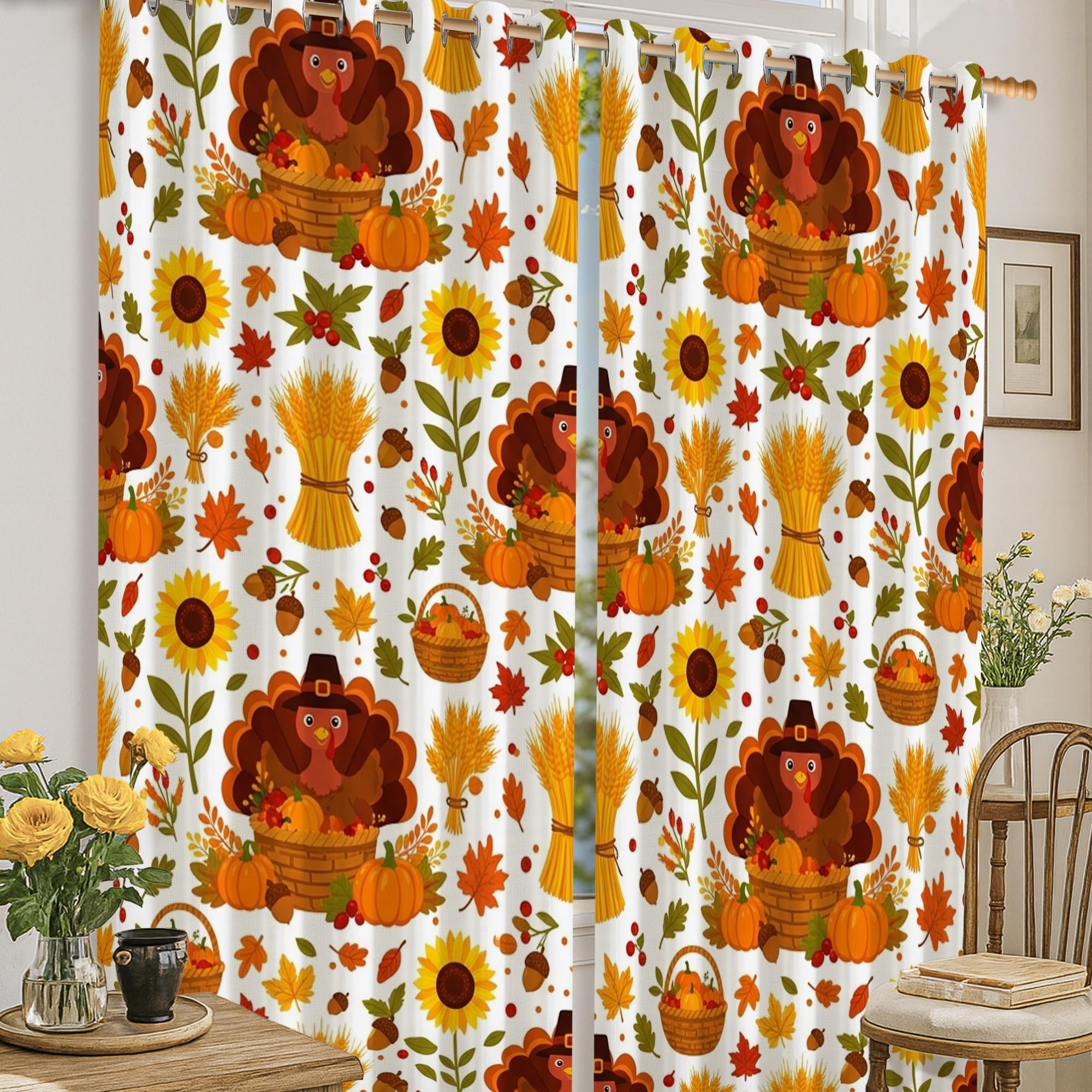 Rideaux occultants orange d'automne motif Turquie blé 132x160 cm