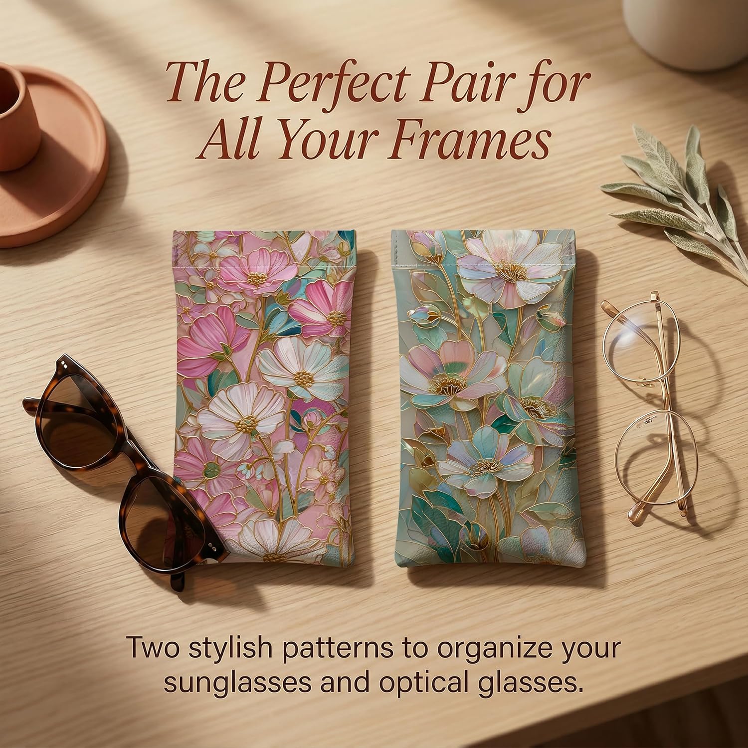 Glasses Case -PU Eyeglass Case Soft Gift for Women, Retro Floral Pattern Sunglasses Bag