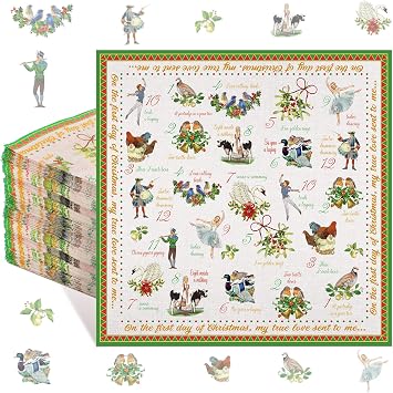 Geyee 100 Pcs 12 Days of Christmas Napkins for Decoupage, 2 Ply Paper