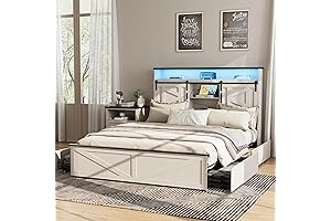 Fameill Farmhouse Full Size Bed Frame with Sliding Bed and Extensive Storage