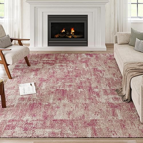 Eleisa Modern Abstract 5x7 Area Rug for Living Room, Purple & Pink, Thick Non-Slip Stain Resistant Washable Rug, Abstract Vintage Home Decor Carpet for Bedroom, Kitchen, Dining Room