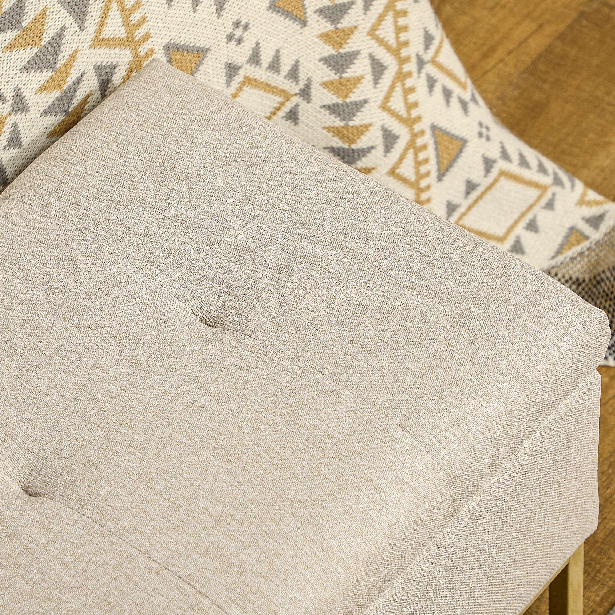 HOMCOM Panca Contenitore Rettangolare con Seduta Imbottita e Gambe in Acciaio, Pouf Poggiapiedi in Tessuto Effetto Lino per Camera da Letto e Soggiorno, 110x44x49 cm, Beige