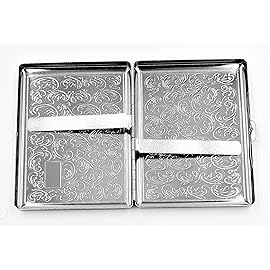 Retro Cigarette Case Victorian Style Metal Holder for Regular, King and 100\'s Size Credit Card Holder Pocket, Large with Flower Pattern RFID Protective Security Wallet (Flo-L100, Silver)