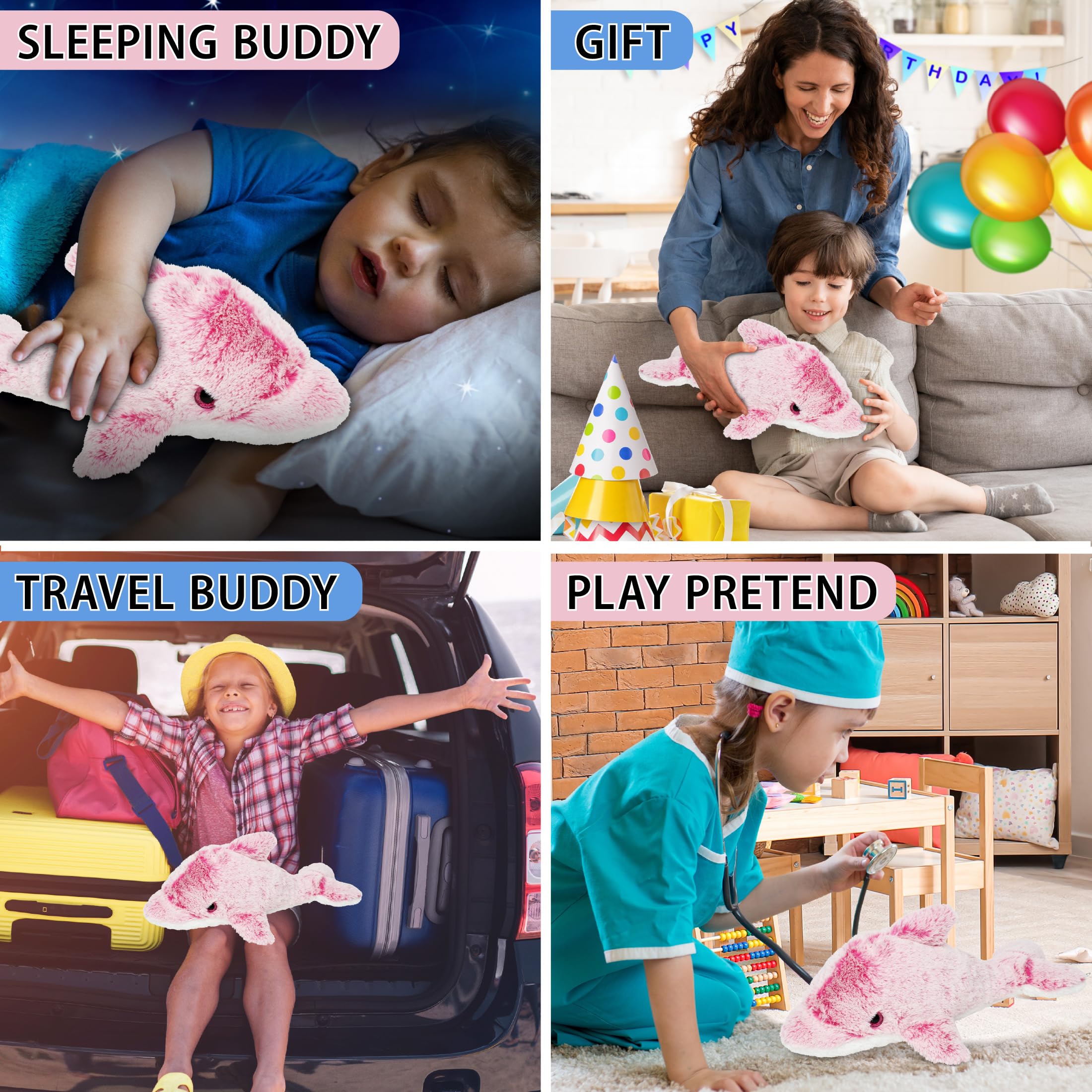 DolliBu Super Soft Blue Dolphin Plush Toy - 18 Inch Huggable Stuffed Animal For Kids & Adults