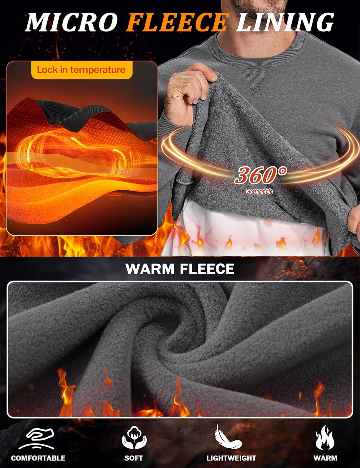 TACVASEN Men's Crewneck Sweatshirt Fleece Lined with Pocket Winter Warm Midweight Casual Long Sleeve Pullover Sweatshirt - Image 4