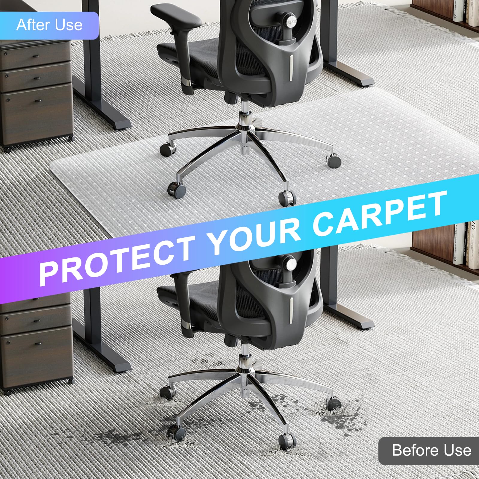 Vicwe Office Chair Mat for Carpet 36x 48 Heavy Duty Chair Mat for Carpeted Floors Easy Rolling Hard — view 5