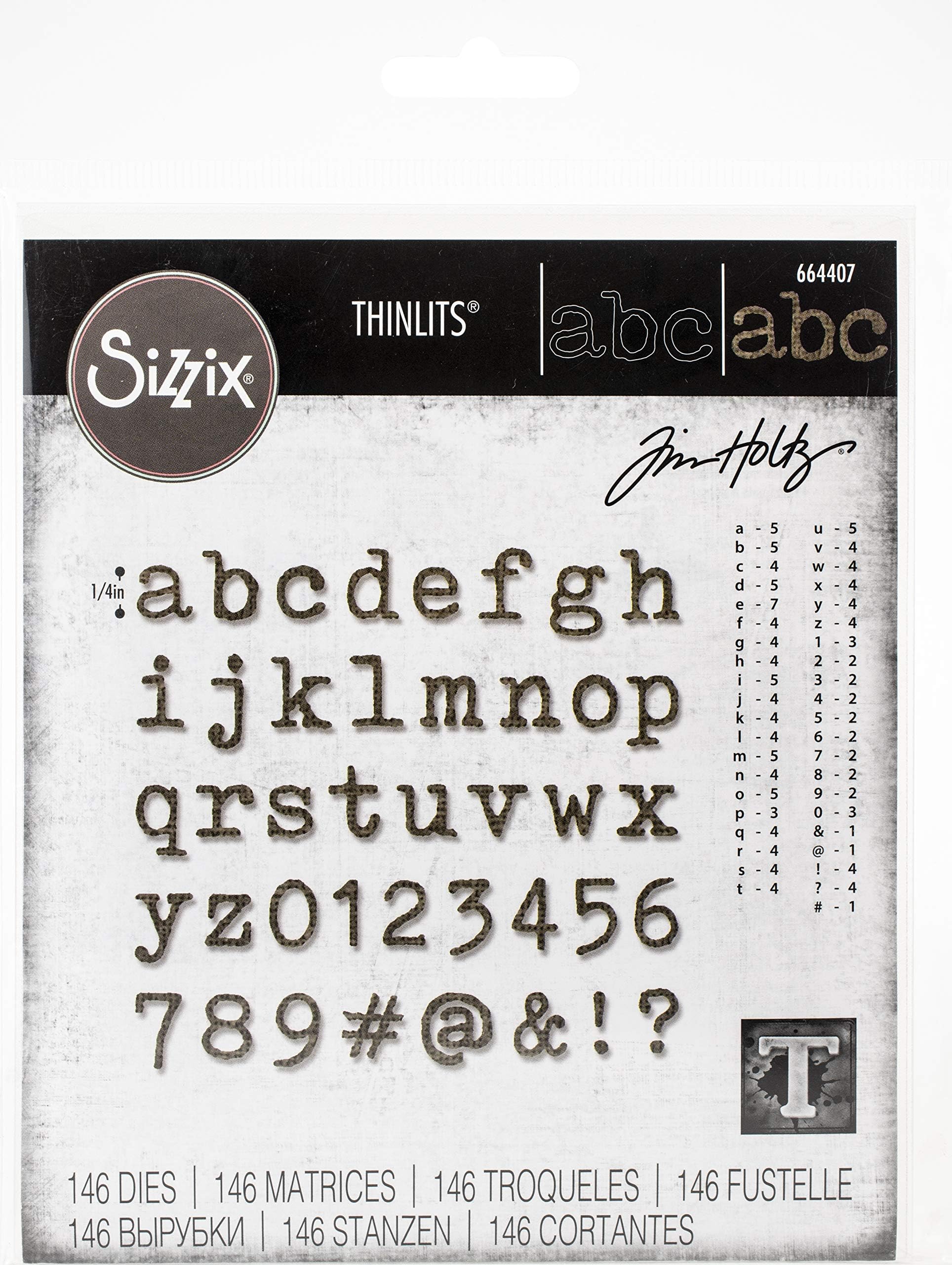 Thinlits Die Set 146 Pack Alphanumeric Tiny Type Lower by Tim Holtz, Multicolor