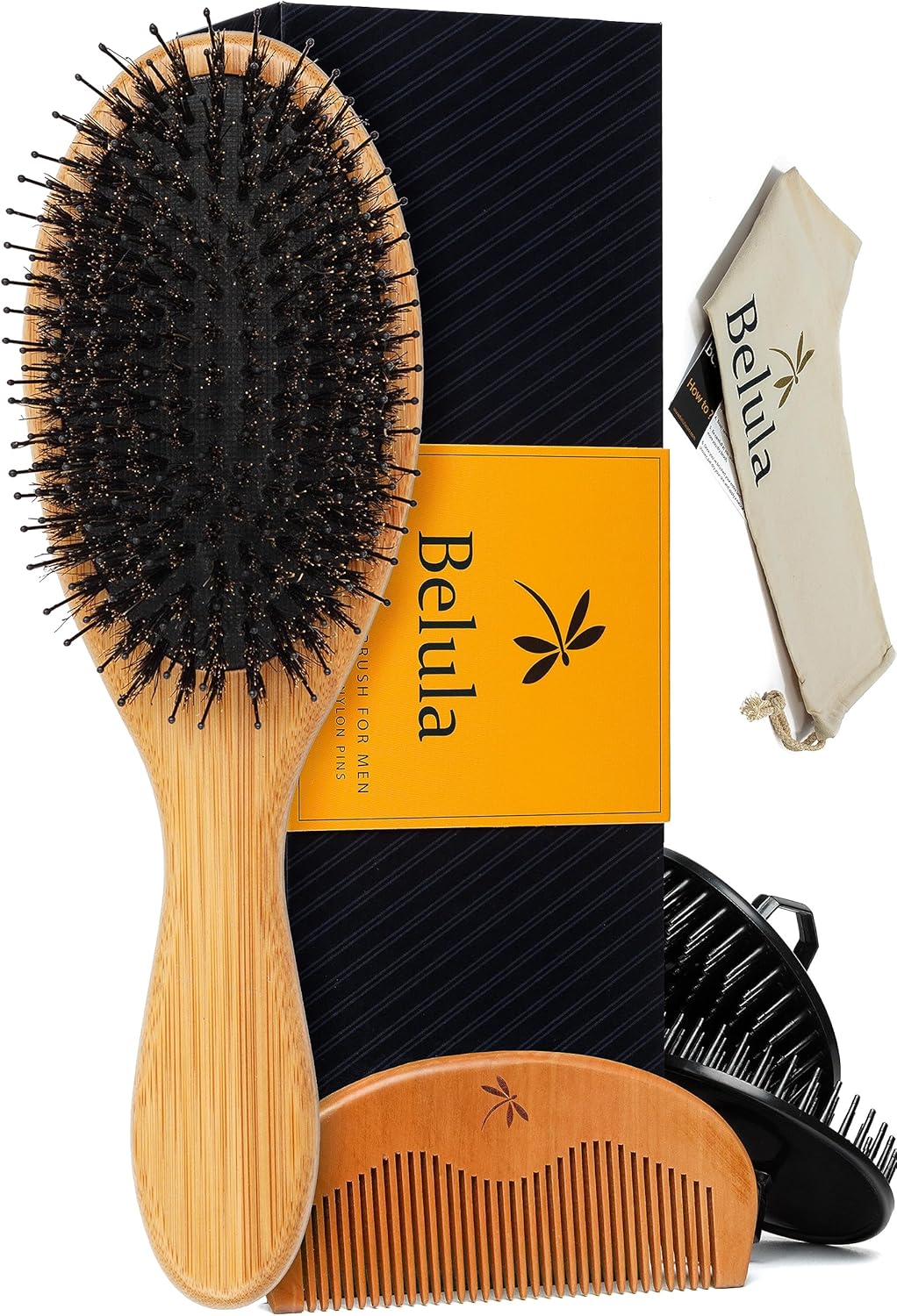 Belula Boar Bristle Hair Brush for Men Set.Styling Mens' Hair Brush with Nylon Pins. Boar