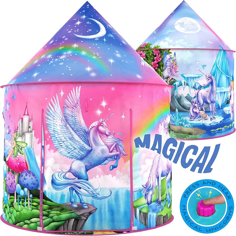 W&O Unicorn Sparkle Play Tent with Magical Sounds for Indoor/Outdoor Play | Unicorn Tent for Girls, Pretend Play Indoor and Outdoor, Great Gift, Ages 3-7