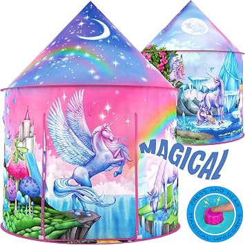W&O Unicorn Sparkle Play Tent with Magical Unicorn Sounds - Captivating Pop Up Tent for Girls - Perfect for Indoor & Outdoor Play