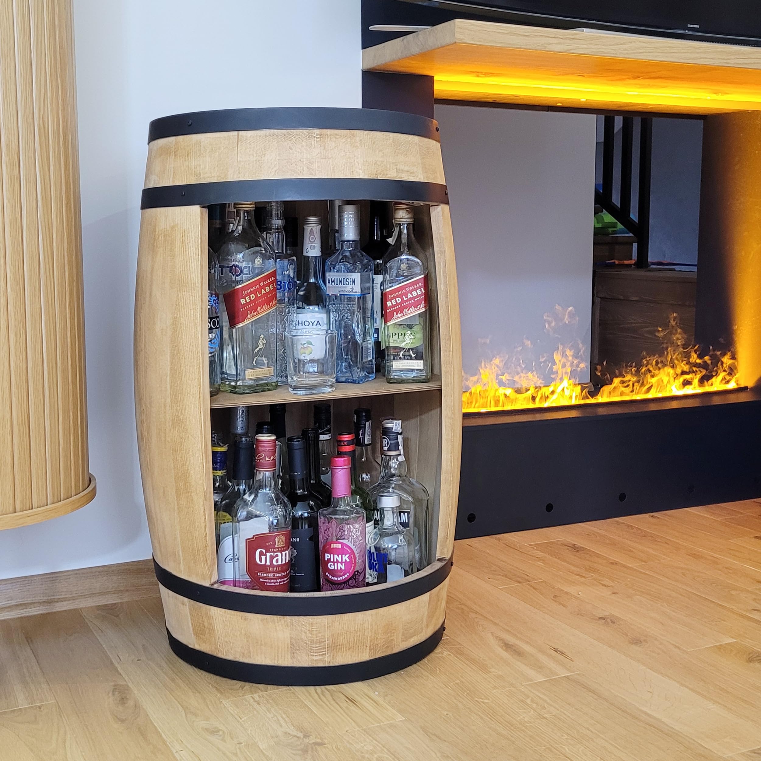 weeco Tonneau en Bois avec éclairage LED - Commode de Maison gin Whisky - bière - Casier à Vin - Meuble Rangement Bouteille Alcool Tonneau Bar - Casier à Vin - Bar de Maison