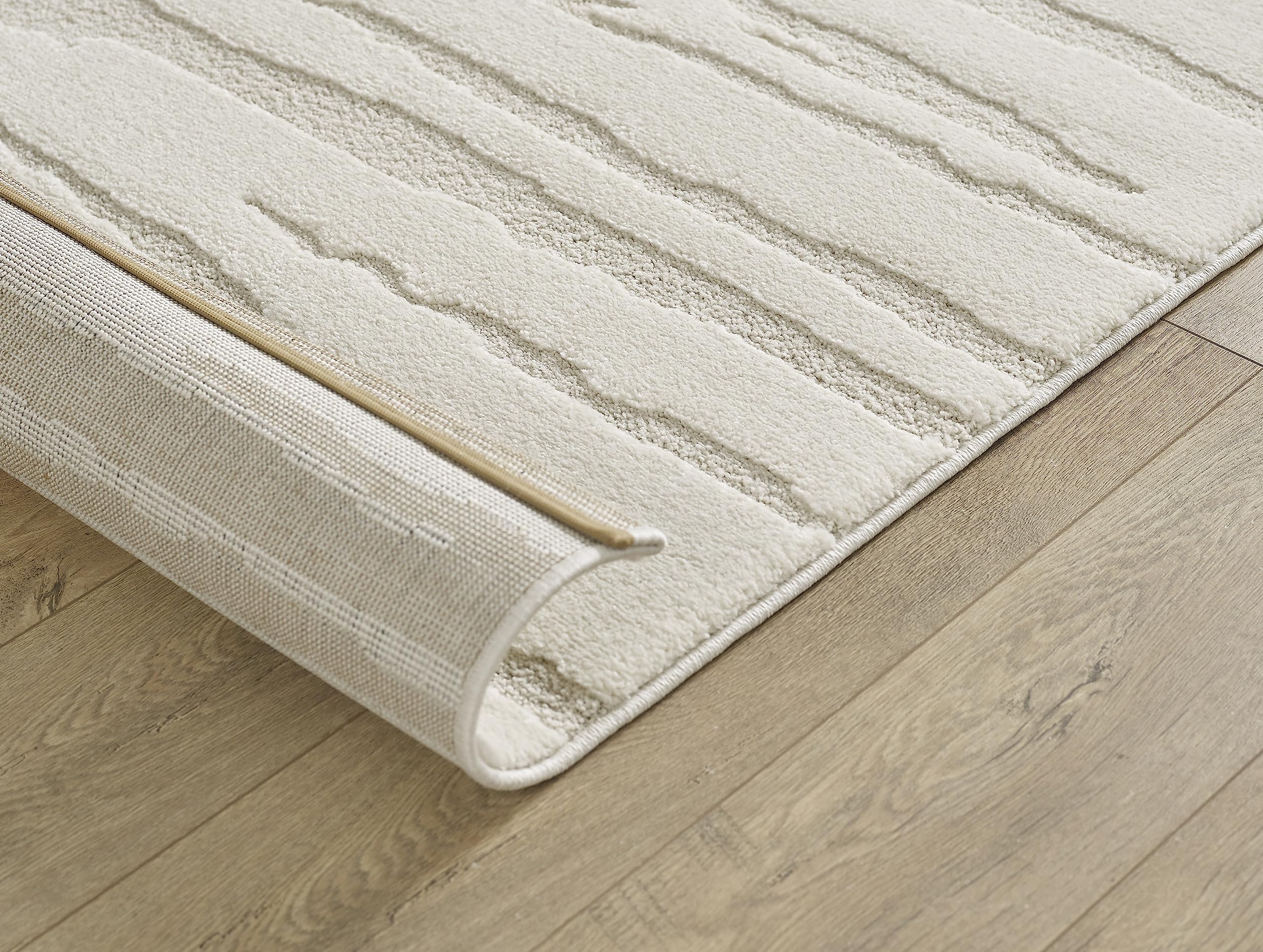 the carpet Everest - Tappeto soggiorno moderno pelo corto con effetto ad alta profondità, effetto 3D, alta densità e piacevolmente morbido, design astratto, crema, 240 x 340 cm