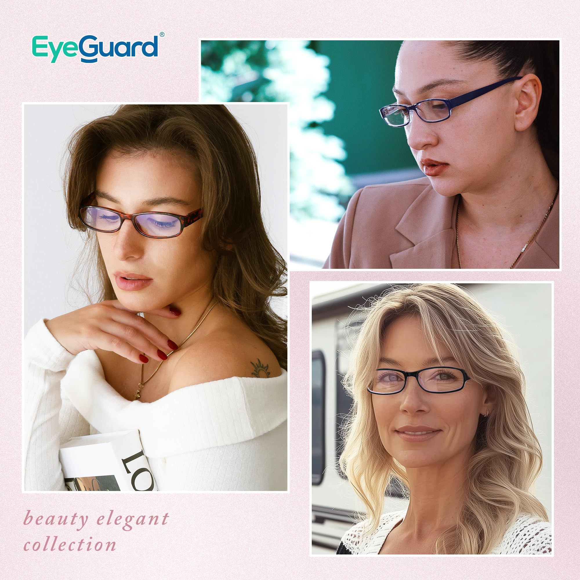 EYEGUARD Reading Glasses for Women 4 Pack Ladies Stylish Blue Light Readers Spring Hinges Computer Eyeglasses 2.50