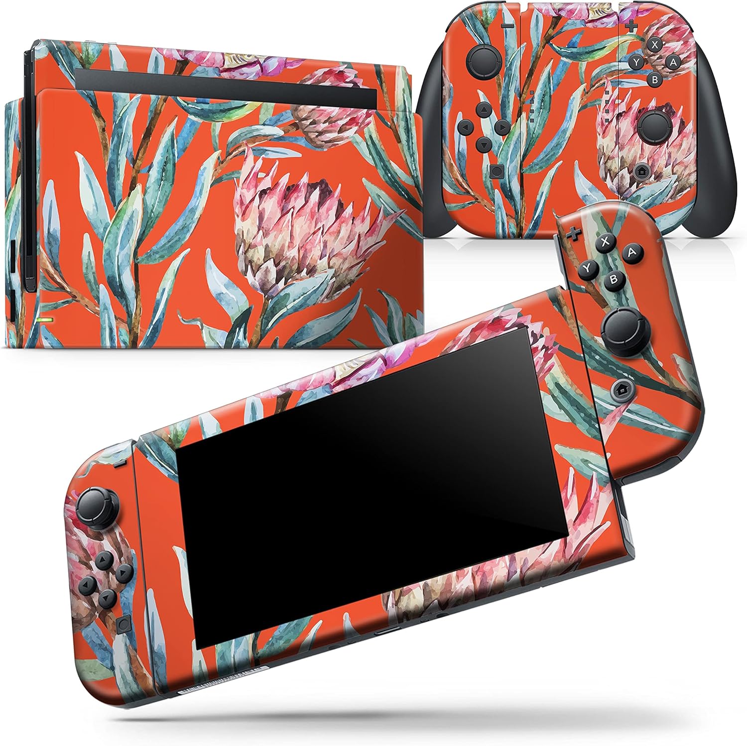 Design Skinz - Compatible with Nintendo Switch Console Bundle - Skin Decal Protective Scratch-Resistant Removable Vinyl Wrap Cover - Summer Floral Coral v2