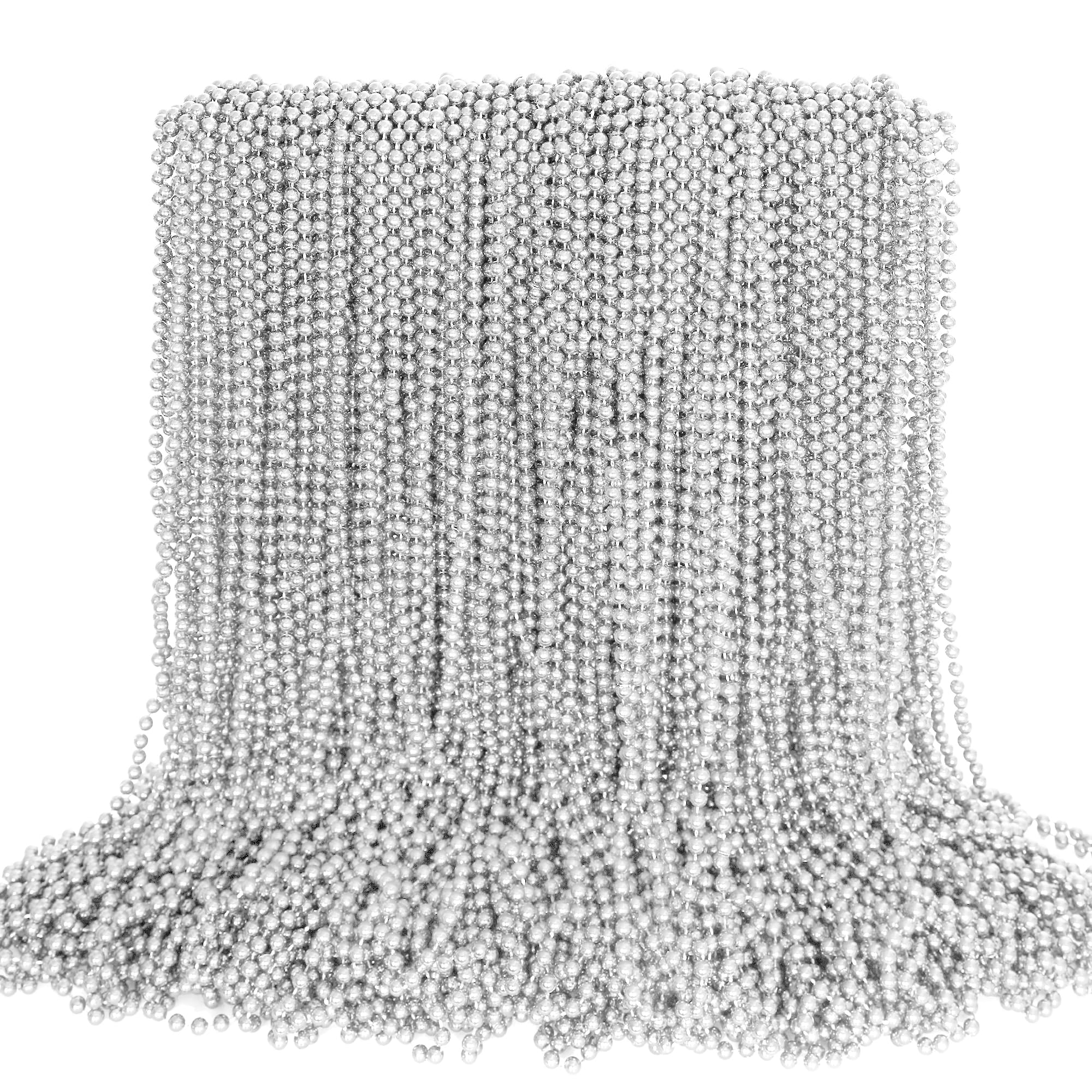 100PCS Bead Necklace, Silver Mardi Gras Beads Stuff Party Favors, Christmas 33" Toy Necklaces Costume, Festival Parade Throw Accessories for Wedding Birthday Celebrations Decoration