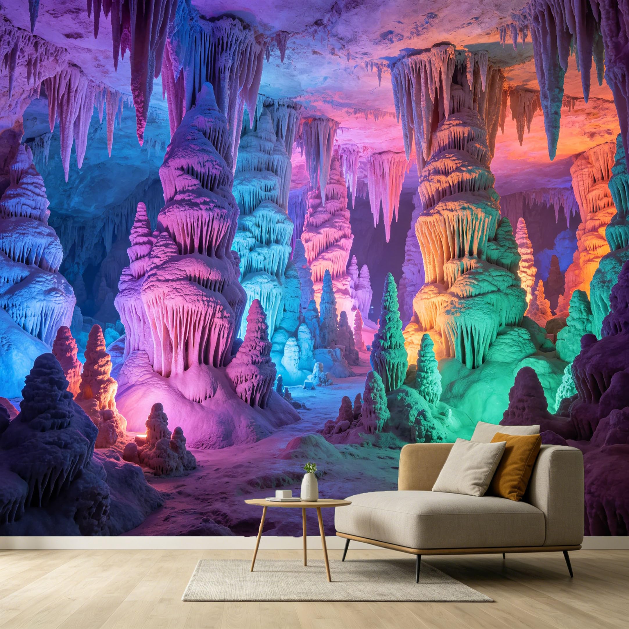 Custom Size Wall Murals Colorful Underground Cave Stalactites 3D Landscape Modern Decor SelfAdhesive Wall Fabric Removable Large Wallpaper for Photo Living Room