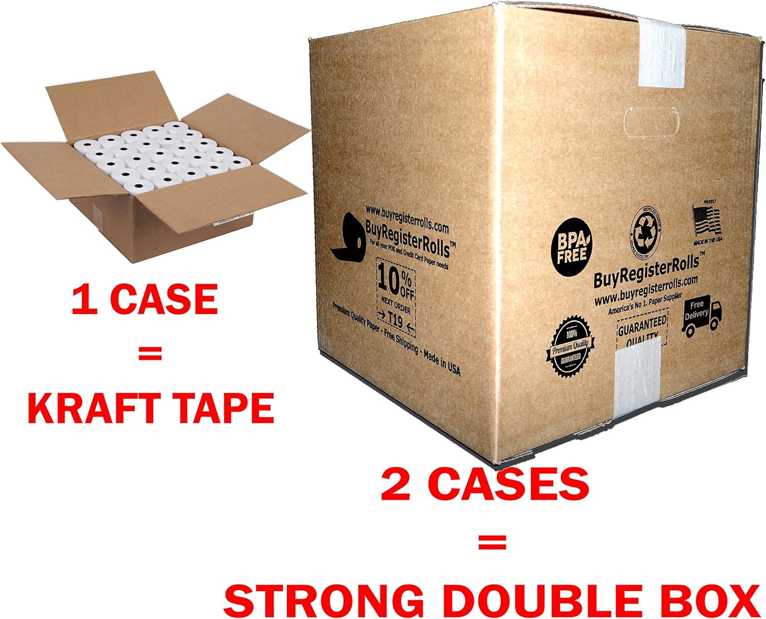 3 1/8" x 200 Ft. Pack of 50 (Shrink Wrap) Cash Register, Calculator Thermal Paper Roll with 1/2 Inch Core BPA Free Made in USA From BuyRegisterRolls.
