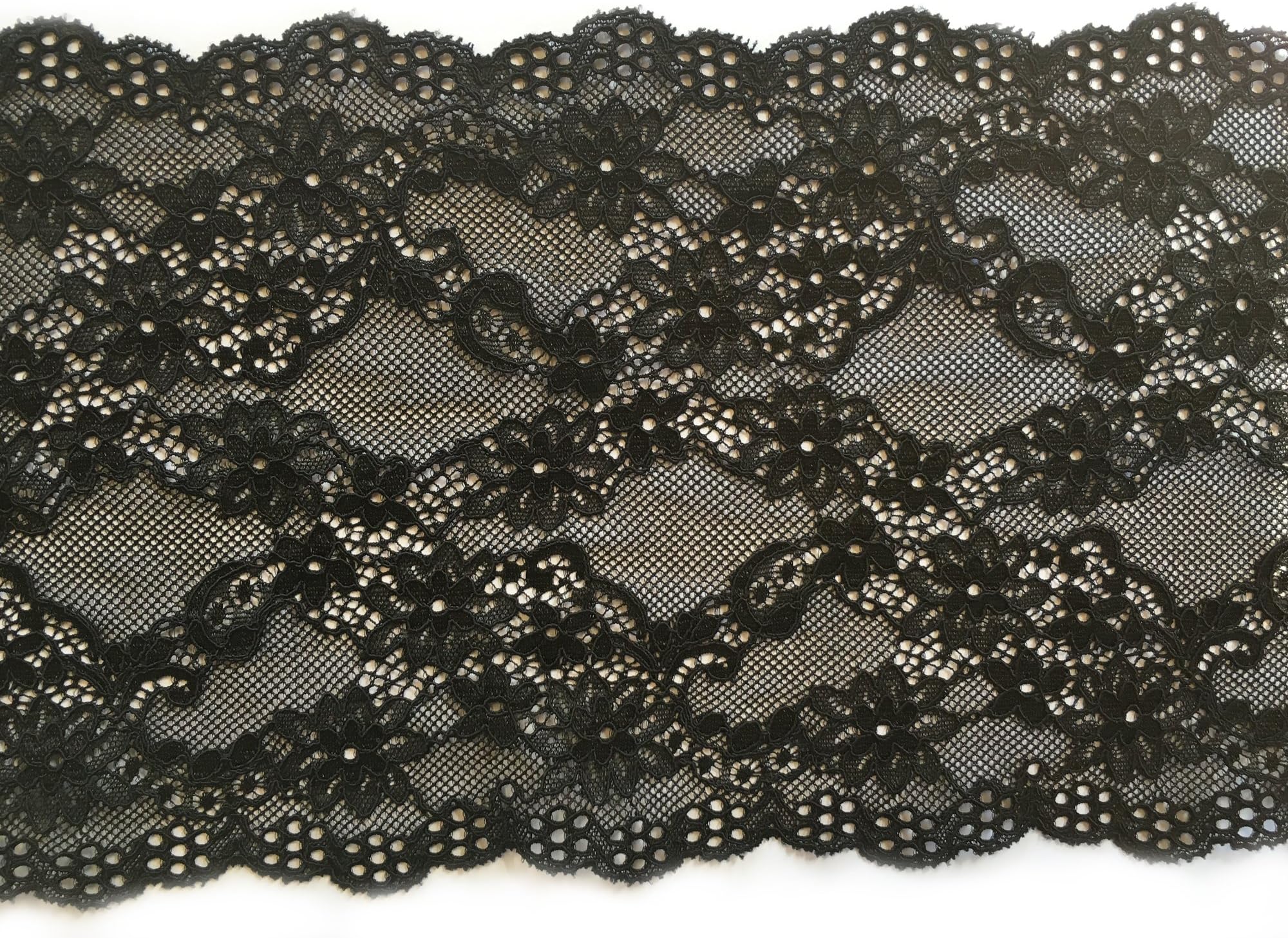 Beautiful Black Wide Soft Stretch Lace Trim 6.5"/17cm Lingerie Costume Lace - 1 Meter