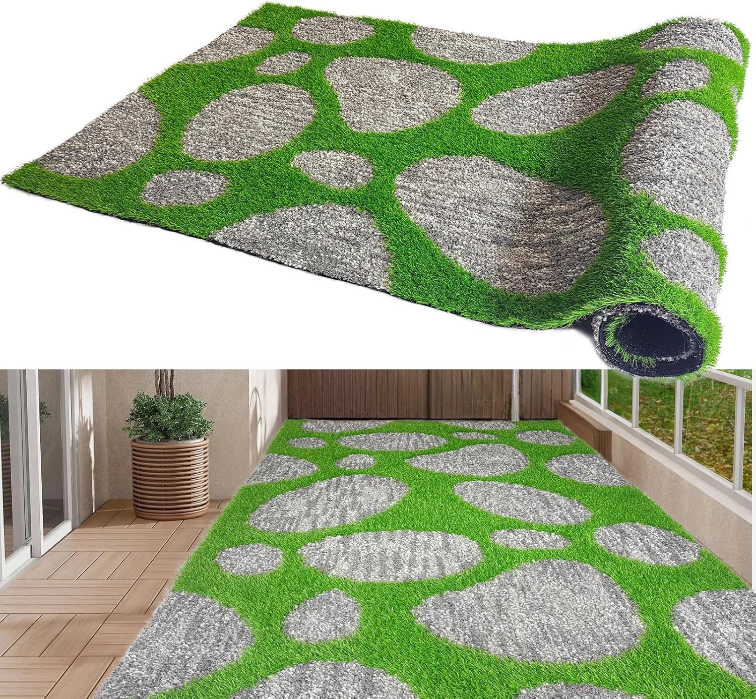 Realistic Artificial Grass Rug Modern Area Rug, Large Floor Mat Astro Turf Rug 3 Feet x8 Feet Fake Grass for Camping, RV Mat for Outdoors, RV, Patio, Backyard, Deck, Picnic, Beach, Camping