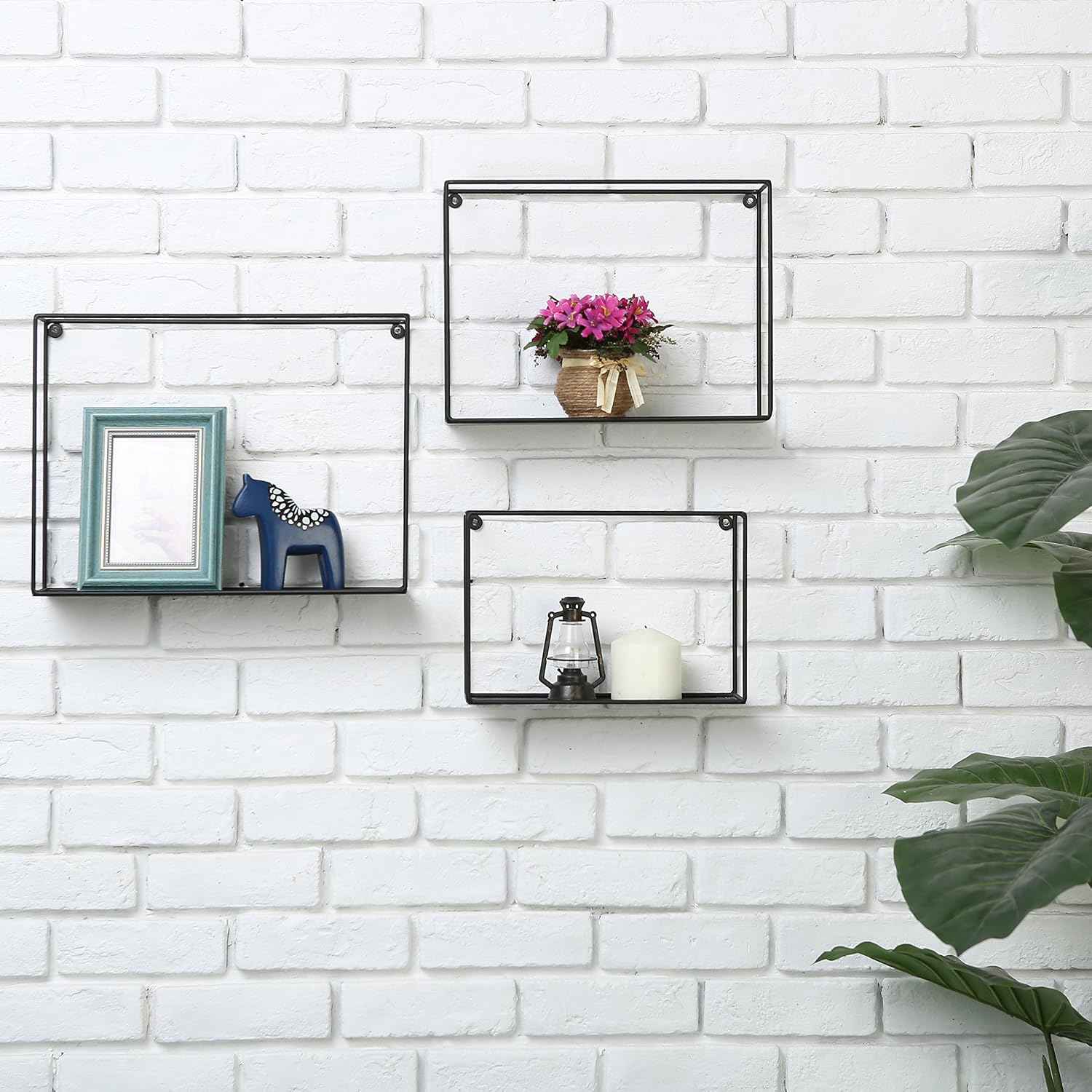 MyGift Black Metal Wire Bathroom Floating Shelves, Decorative Wall Shadow Box Display Shelf for Bedroom, Set of 3
