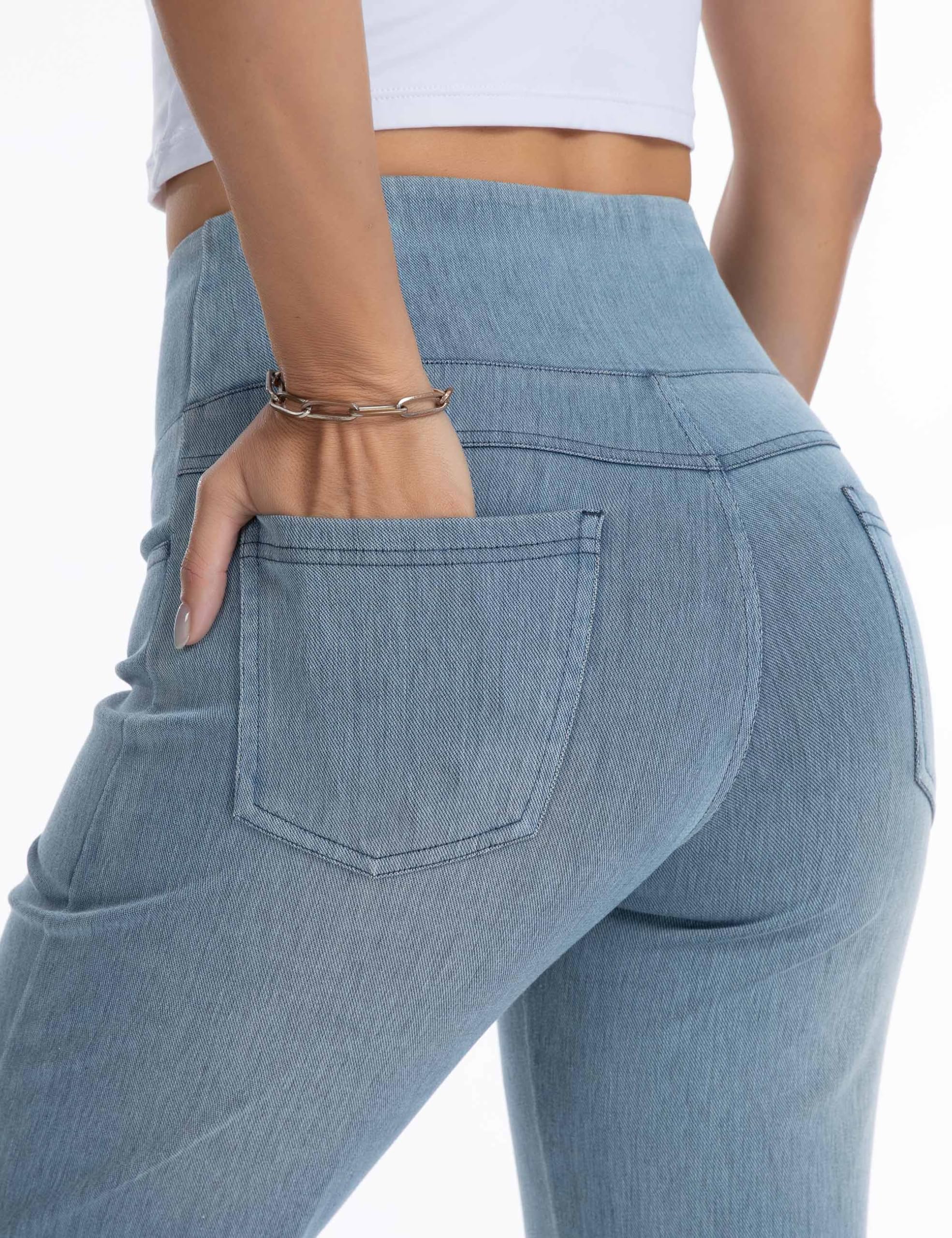 THE GYM PEOPLE Jean évasé taille haute avec poches pour femme