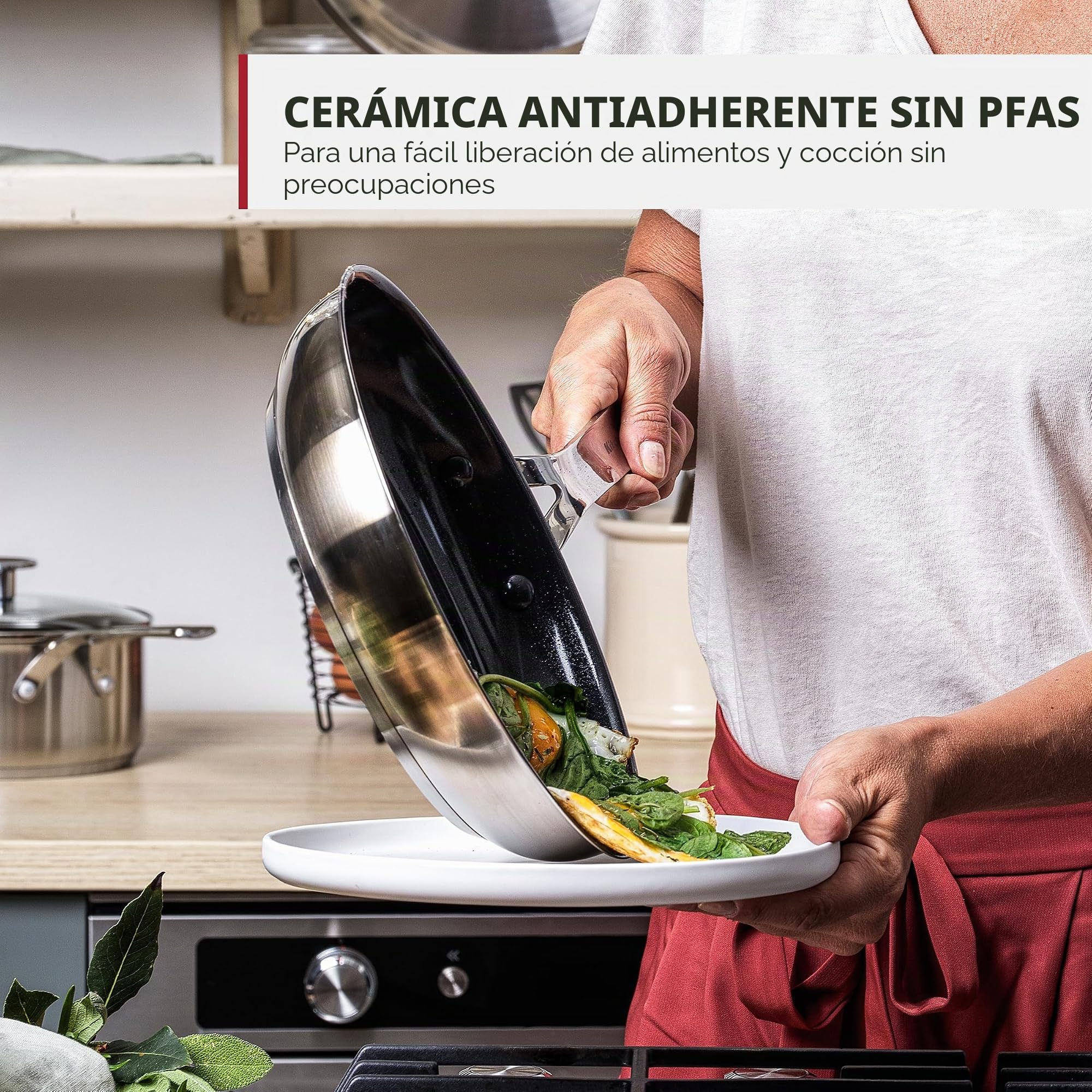 KitchenAid Stainless Steel Batería de Cocina Antiadherente de Acero Inoxidable con Tapa, Apto para Todo Tipo de Cocinas, Inducción, Horno y Lavavajillas, 20/24 cm + Cazo 16 cm/1,5L, 5 piezas