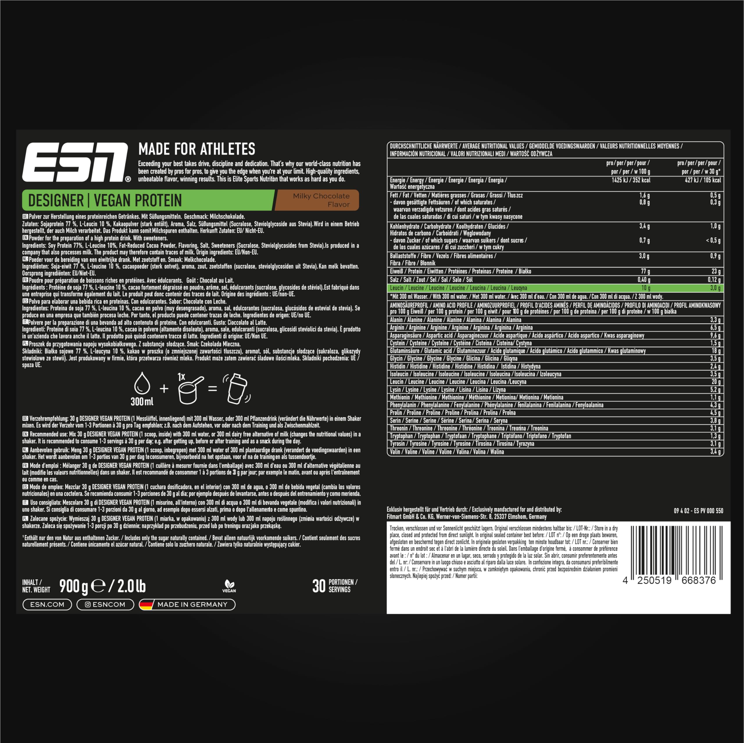 ESN Vegan Designer Proteinpulver, Milky Chocolate, 900 g, cremige Konsistenz - made in Germany