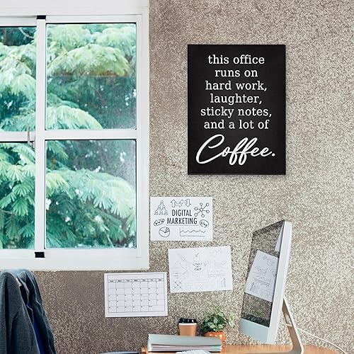 Miniatura 4 de Notas adhesivas de risa con texto en inglés This Office Runs on Hard Work Ris y un montón de café, impresiones artísticas en lienzo para decoración