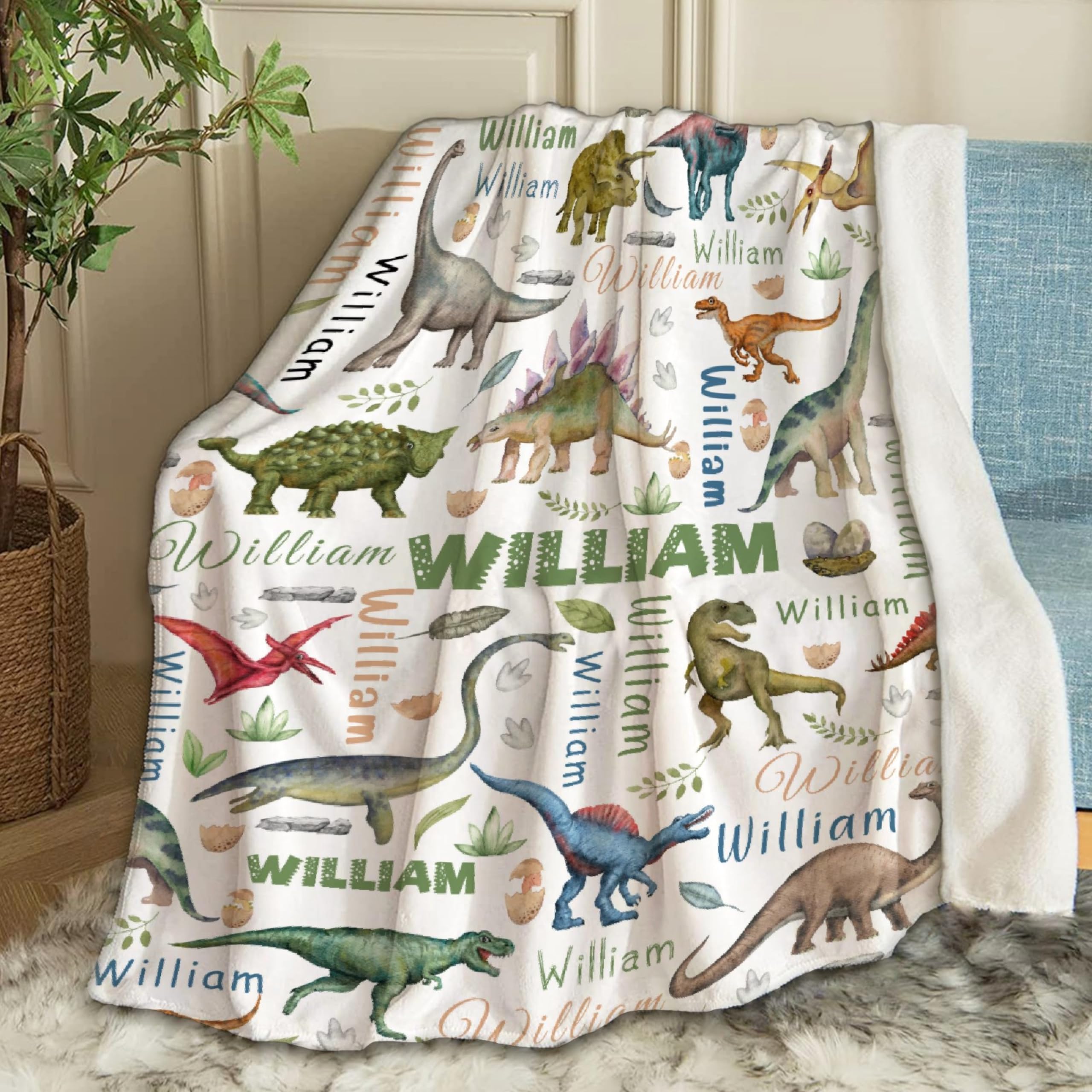 Ottoy Dinosaur Personalized Baby Blanket Gifts for Boys Custom Dinosaurs Baby Blanket for Girls Boy Super Soft Blankets for Couch Air-Conditioning Quilts Chirstmas Gifts Decor 120
