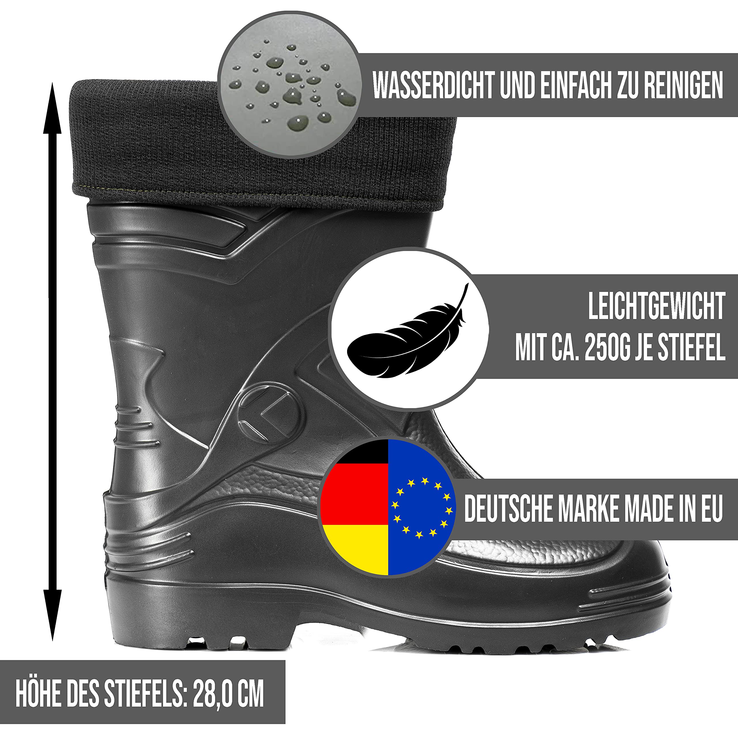 CLIMBR Ultraleichte gefütterte Gummistiefel Herren EVA Thermo 40-49 warme Kurzschaft Winter Arbeitsstiefel mit Futter