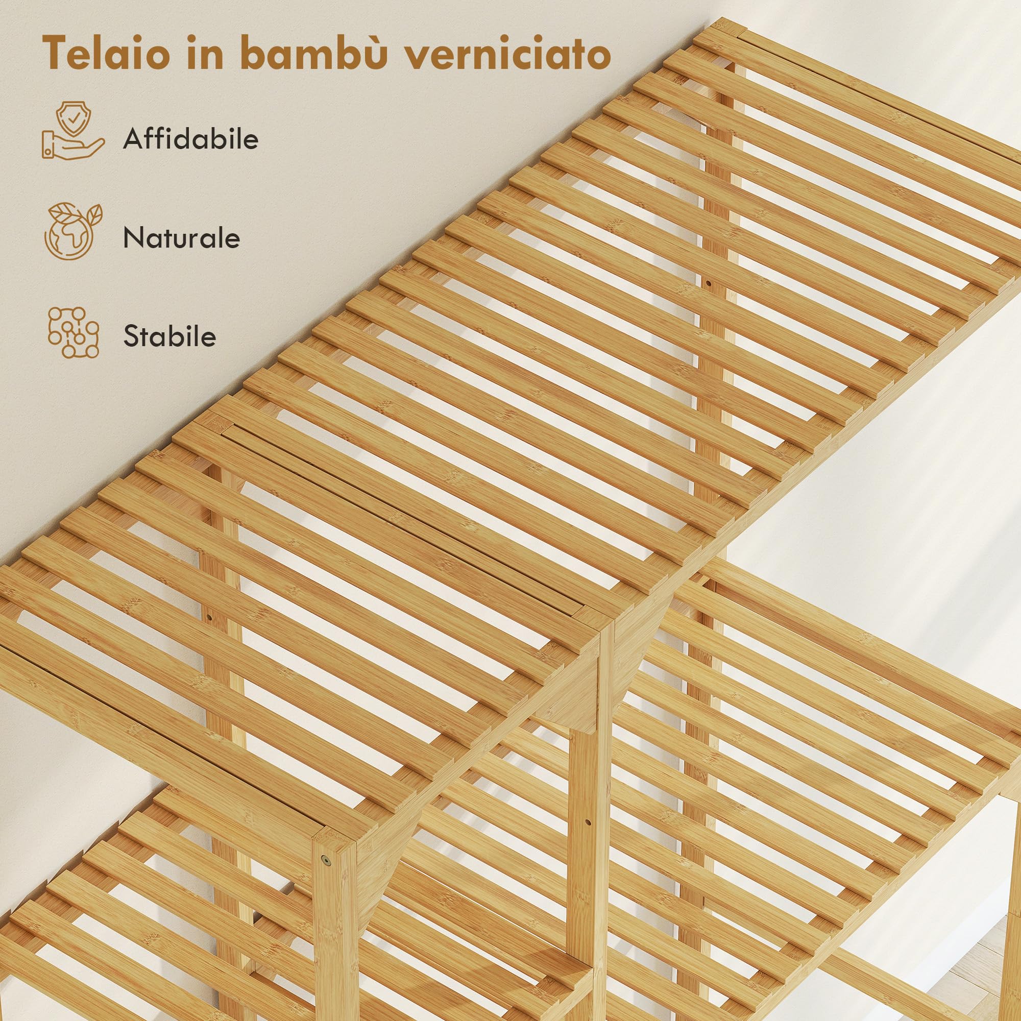 HOMCOM Mobile Lavatrice in Bambù a 7 Ripiani 100x40x157 cm Color Legno