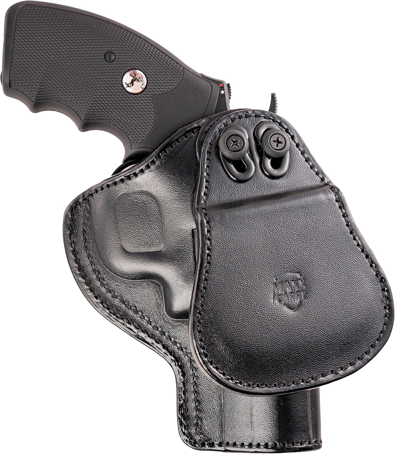 MAXX CARRY Leather Paddle Holster – OWB Revolver Holster for 6-Shot K & L Frame – Adjustable Cant, Full-Grain Leather, Fits .38 .357 .44 Cal – Ruger SP101 & Colt Python