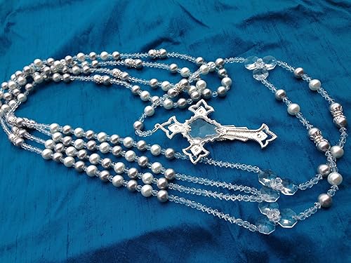 Miniatura 9 de Lazo de boda de perlas de cristal de plata y blancacuerda de bodaLazo De Boda Perlas Grises Y BlancasRosario de boda, Cristal, No es una piedra