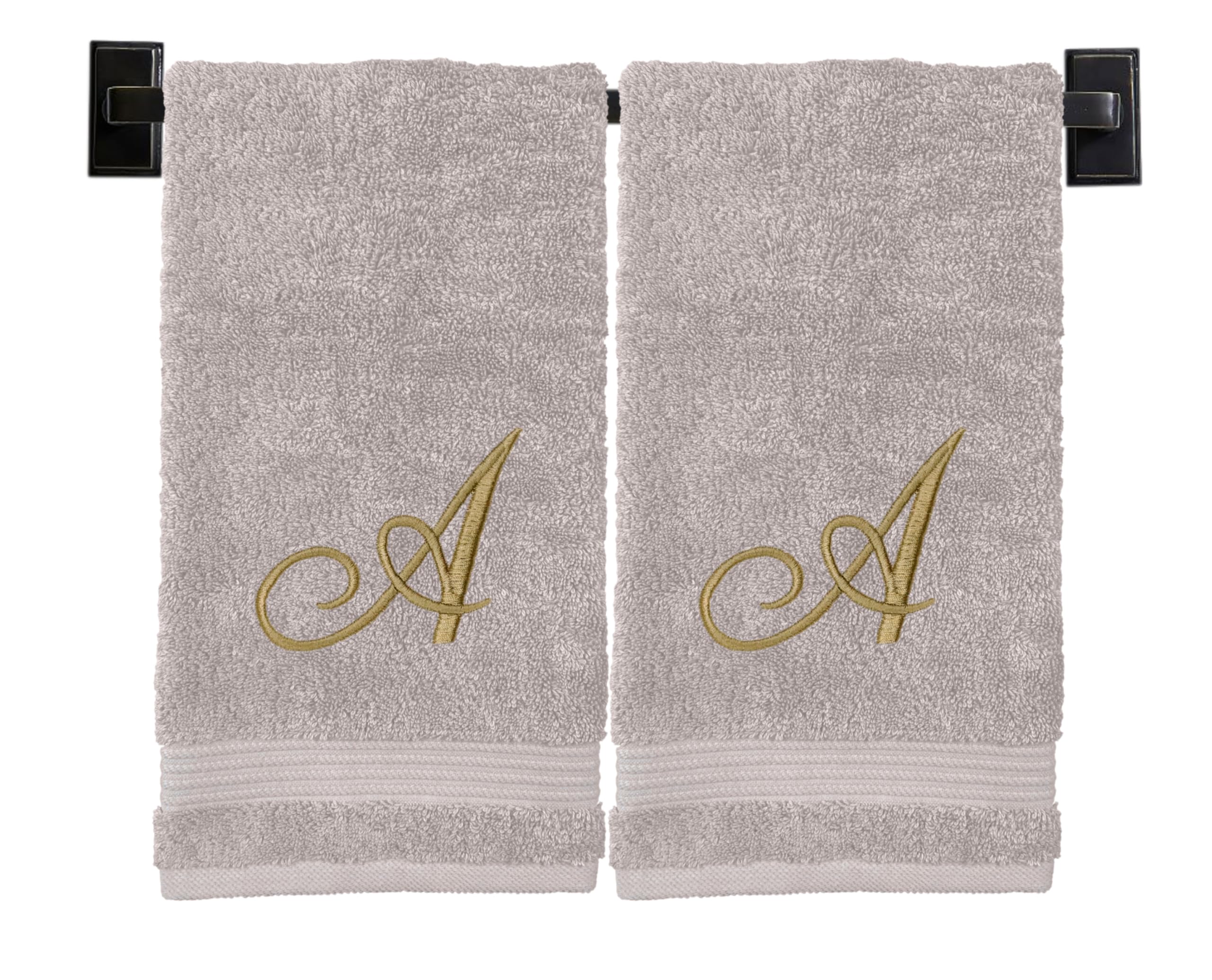 Custom Luxury Towels Beige Hand Towels for Bathroom with Monogram | Luxury Cotton Turkish Towels | Embroidered in USA | Set of 2 | Choose Set Color