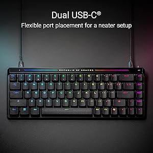 ASUS ROG Falchion Ace HFX Hall Effect Gaming Keyboard 65% TKL, Dual USB-C, Magnetic Switches, Rapid Trigger, Speed Tap, 8000 Hz Polling, Touch Panel, Portable, Protective Cover, PBT Keycaps - Black