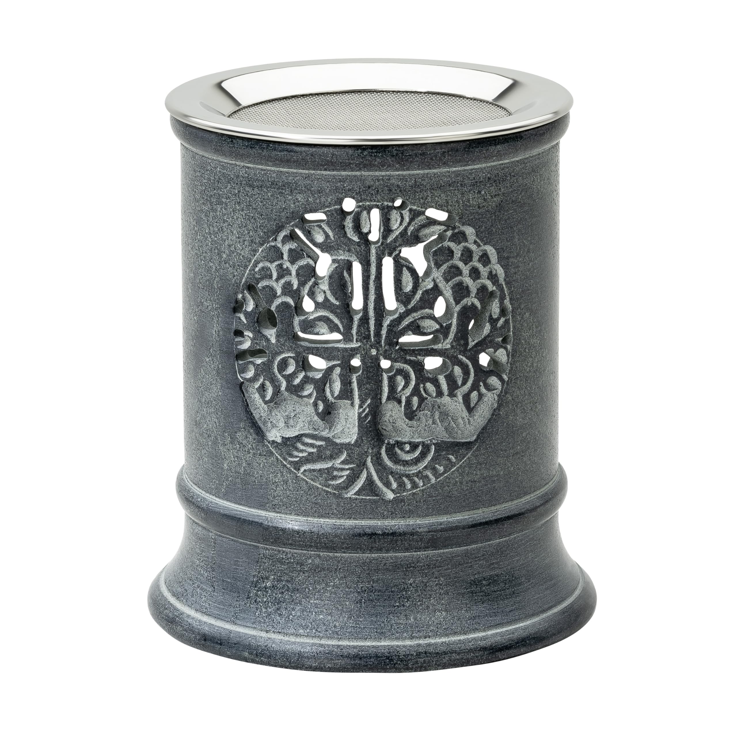 Handmade Soapstone Incense Burner with Tealight | Height 3.93 Inch | Natural Material | Tree of Life - World Tree Motif | Unique Gift for Aromatherapy and Bohemian Home Décor