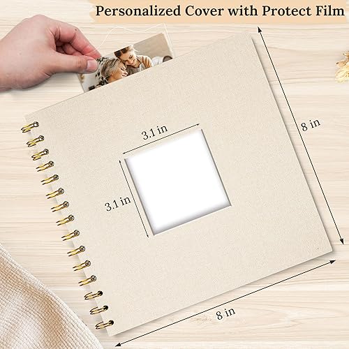 Miniatura 2 de Álbum de recortes de fotos, cubierta de lino, 8 x 8 pulgadas, tapa dura, libro de recuerdos de papel kraft blanco, para viajes, bodas, libro de
