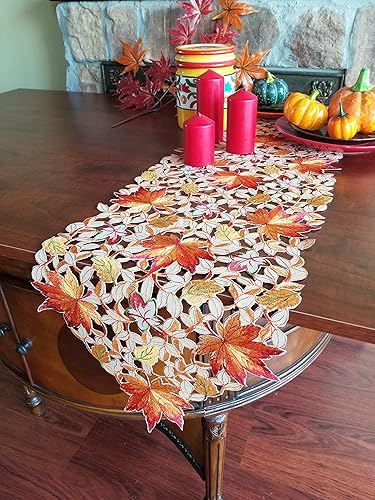 Miniatura 6 de GRANDDECO Camino de mesa de cosecha de Acción de Gracias, hojas de arce bordadas, bufanda, decoración de otoño u otoño (mantel individual de 12 x 18
