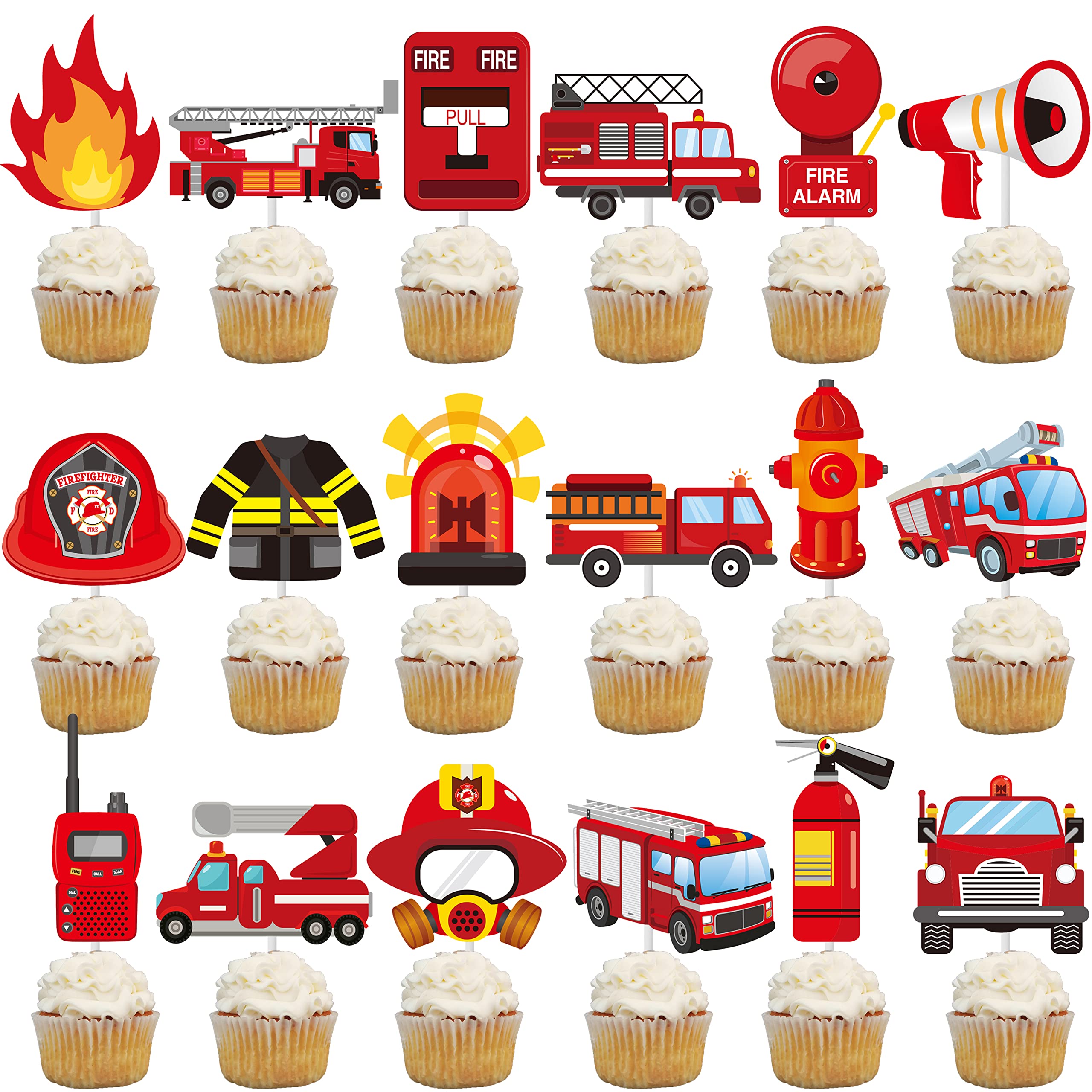 Two The Rescue Birthday Decorations 30 PCS Fire Truck Cupcake