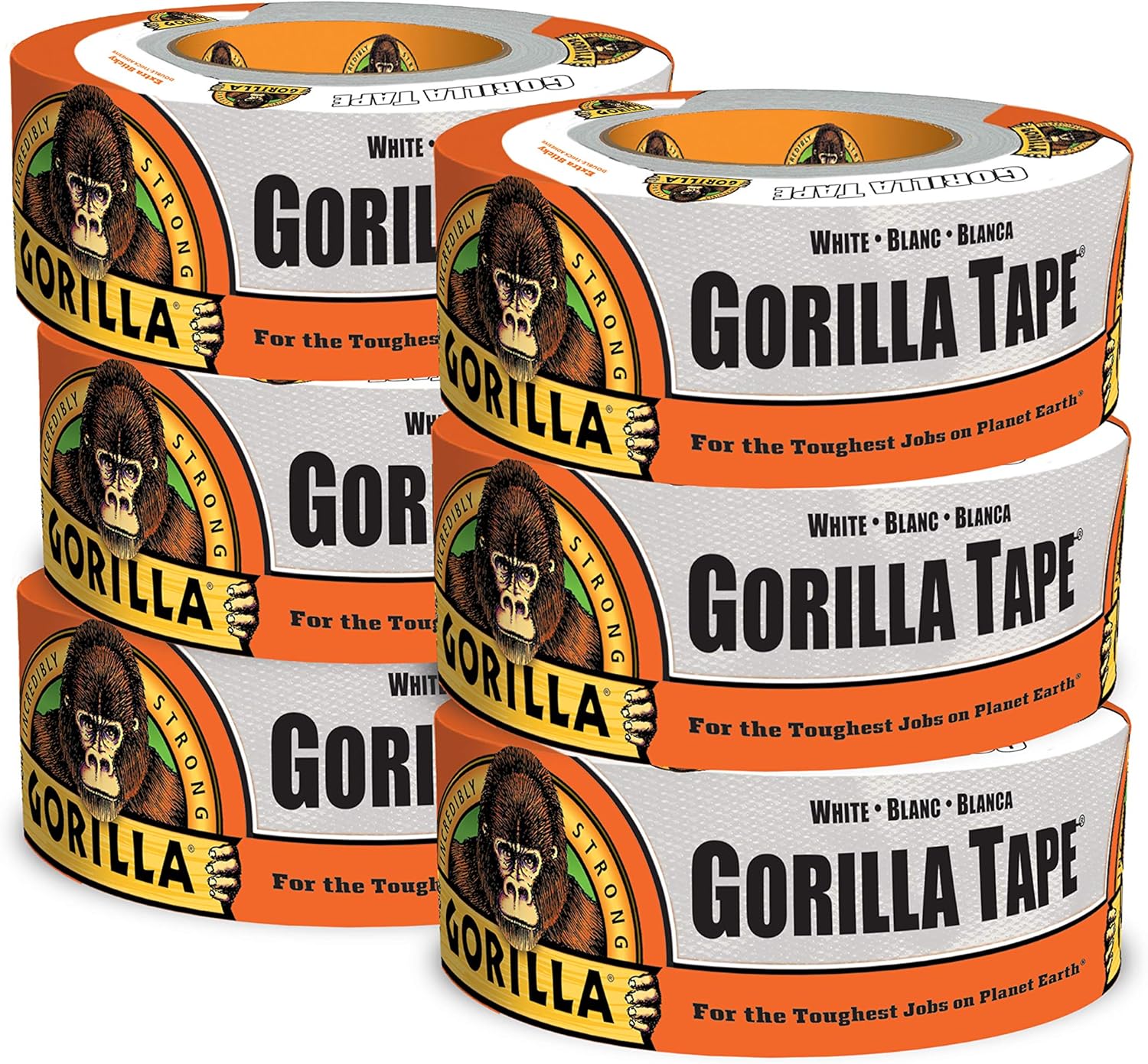 Gorilla Tape, White Duct Tape, 1.88" x 10 yd, White, (Pack of 6) Gorilla Tape, White Duct Tape, 1.88" x 10 yd, White, (Pack of 6)