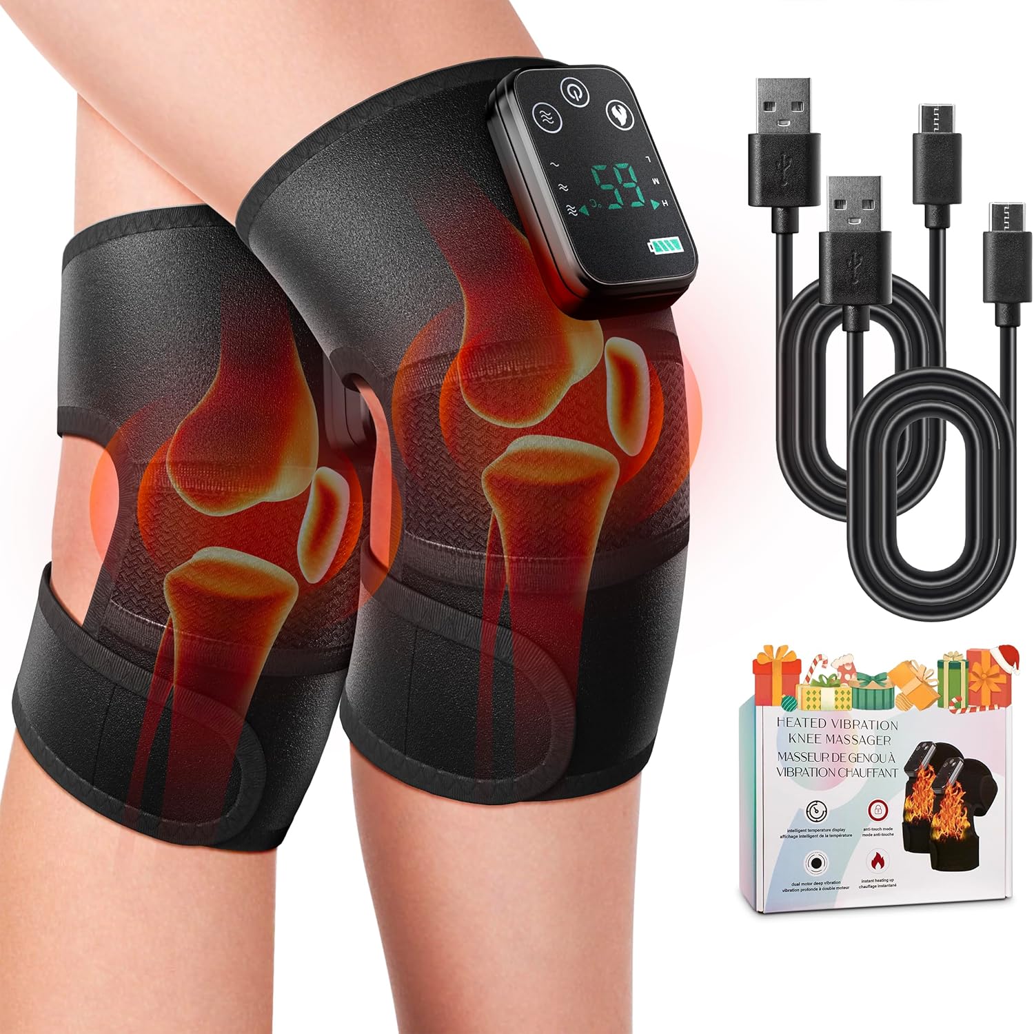 NORTHERN BROTHERS Heated Knee Massager for Pain Relief, Portable Knee Brace with Heat to Keep Warms, Knee Heating Pad for Shoulder Elbow 3 in 1 with Vibration