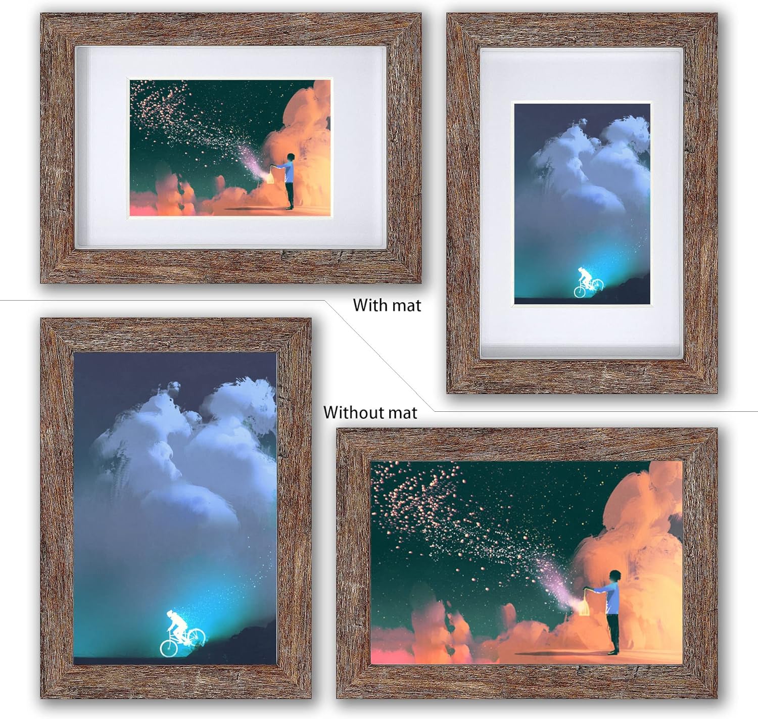 Shadow Box Frame, 4 Pack Picture Frame Set, Wall Picture Frame, Farmhouse Wood Rustic Picture Frames with Tempered Glass Gallery Wall Tabletop Display (6X8 Mat 4X6, Brown)